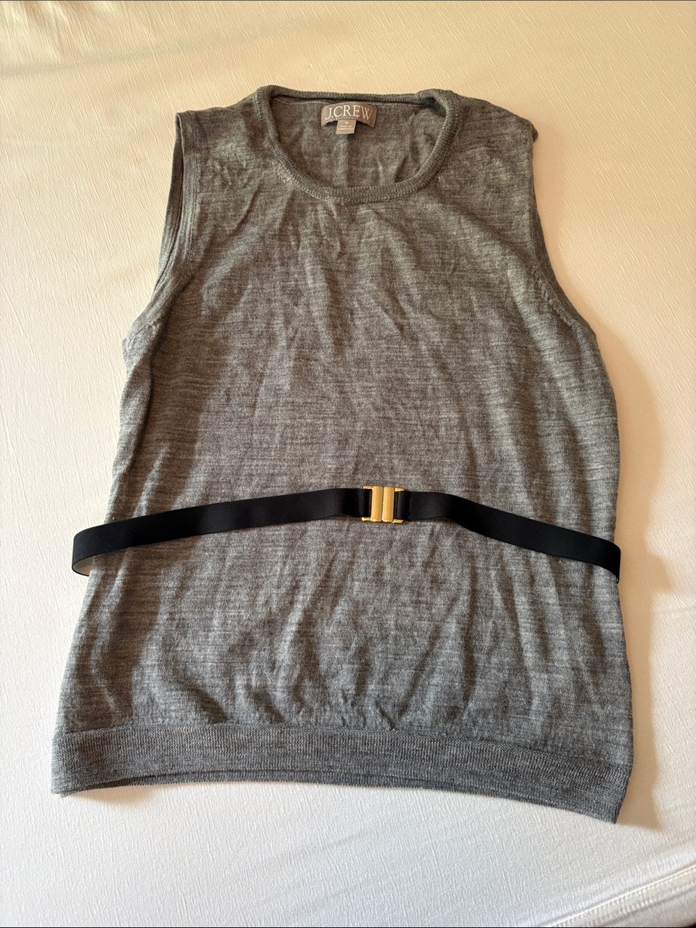 J. Crew Gray Knit Sleeveless Tank with Belt Detail